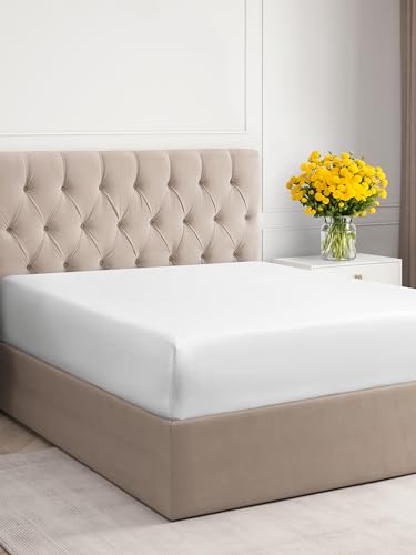 Twin XL Size Fitted Bed Sheet - Hotel Luxury Single Fitted Sheet Only - Fits Mattress Up to 16 - Extra Soft, Wrinkle Free, Breathable - Bottom Fitted Sheet - Denim Blue Single Fitted Sheet Only