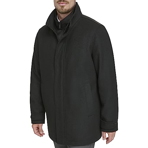 Dockers Men's Wool Melton Two Pocket Full Length Duffle Coat, Black