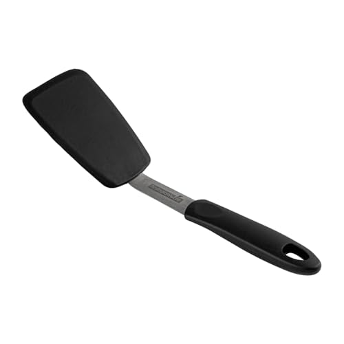 Restaurantware Comfy Grip 12 x 3 Inch Silicone Turner 1 Durable Cooking Turner - Stainless Steel Body Rubber Handle With Hole Black Silicone Flipper Spatula Tolerates Up To 446F Dishwashable