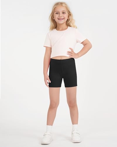 Witwot 5 Pack Girl Athletic Shorts Kids Biker Shorts Cotton Cartwheel Shorts Unerdress for Dance Running Black 7-8 Years