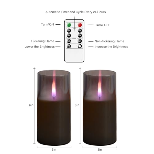 kakoya Flameless Candles Upgraded Realistic Flickering Flame LED Candles,Battery Operated Candles with Remote Timers,Acrylic Electric Candles Set of 3(D 3" xH 6" 6")（Ivory）