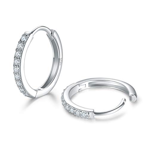 Sterling Silver Hoop Earrings | Sterling Silver Stud Earrings for Women - 6 Pairs Hypoallergenic Tiny Cubic Zirconia Stud Earrings Set & Cartilage Earring Hoops for Girl