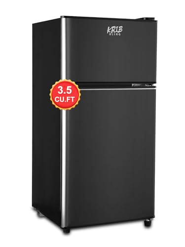 KRIB BLING 3.5 Cu.Ft Compact Refrigerator Mini Fridge with Freezer,7 Level Adjustable Thermostat Removable Shelves Small Refrigerator for Office Dorm Apartment Black