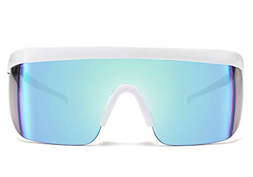 FEISEDY Oversized Mirror Shield Sport 80s Sunglasses Ski Goggles Flat Top One Piece Futuristic Visor Women Men B2522