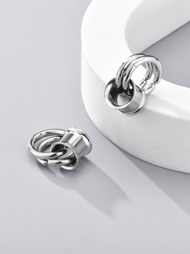 PiercingJ 1 Pair Ear Guages with Rings Ear Weight Plugs Tunnels Hypoallergenic Ear Expander Stretchers 316 Stainless Steel Hoop Earrings Piercing Body Jewelry 00g 10mm