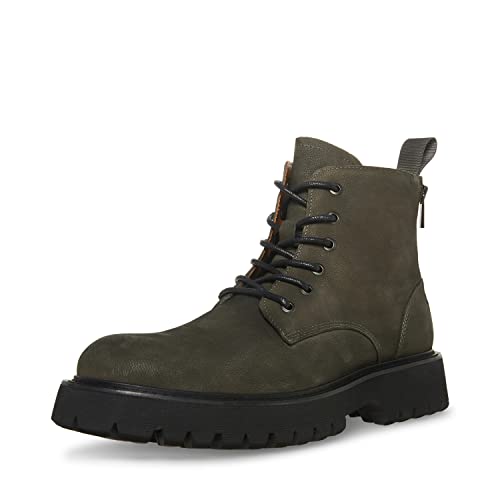 Steve Madden Men's Fintan Combat Boot, Black Leather, 13