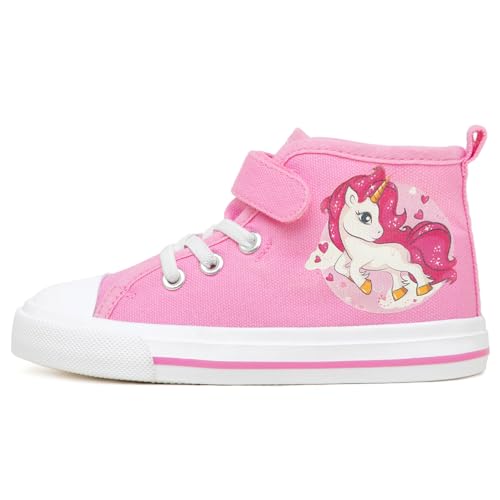 HugRain Kids Girls Sneakers Walking Shoes Bowknot Pearl Ribbon Lace Up Adorable Sparkle Glimmer Glitter Lightweight High Top Classic Non-Slip Outdoor Purple Size 13