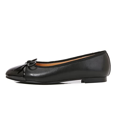 VivaLaver Women's Cap Toe Ballet Flats Two Tone Bow Flats Round Toe Shoes for Women Slip on Casual, Work, Dress Flats Pumps for Women Black Size 11
