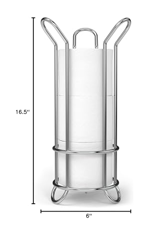 BROOKSTONE, Chrome Toilet Paper Holder, Freestanding Bathroom Tissue Organizer, Minimalistic Storage Solution, Stylish Design [Holds MEGA Rolls]