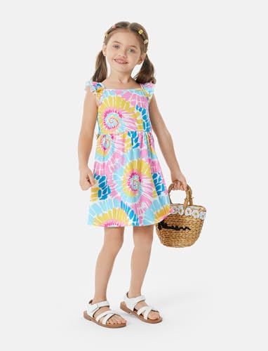 PATPAT 3 Pack Toddler Girls Clothes Ruffle Long Sleeve Casual Swing Princess Colorful Dress, White Yellow Butterfly, 9-10Years