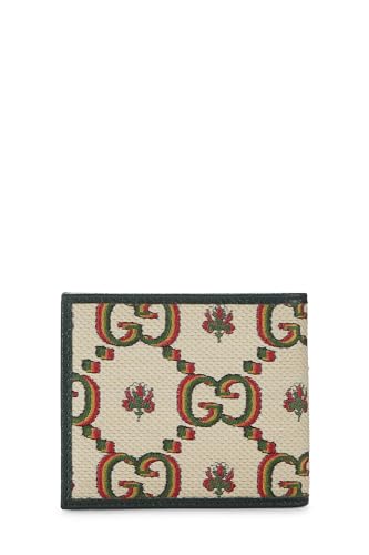 Gucci, Pre-Loved Green Leather & Canvas Centennial Bifold Wallet, Beige