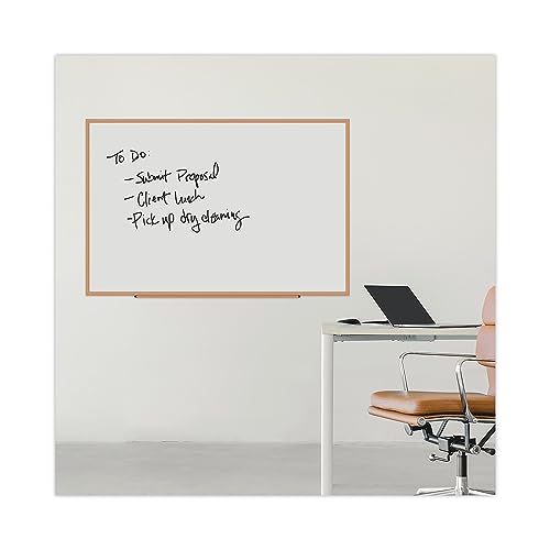 Universal Dry Erase Marker Board, Melamine, 72 x 48, Oak Wood Frame