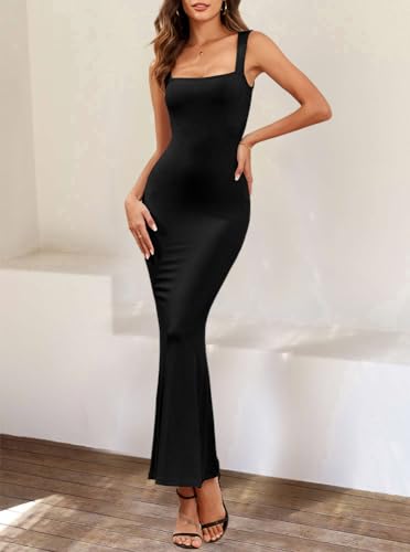 oten Women's Maxi Bodycon Dress Sexy Short Sleeve Tight Long Dresses Square Neck Lounge Dress