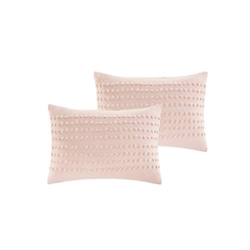 Comfort Spaces Cotton Comforter Set Jacquard Pom-Pom Tufts Design, Down Alternative, All Season Modern Bedding, Matching Shams, Twin/Twin XL, Phillips, Blush