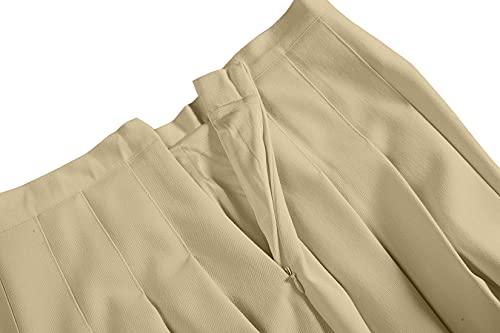 EXCHIC Women's High Waist Pleated Skater School Tennis Skirts (S, Beige)