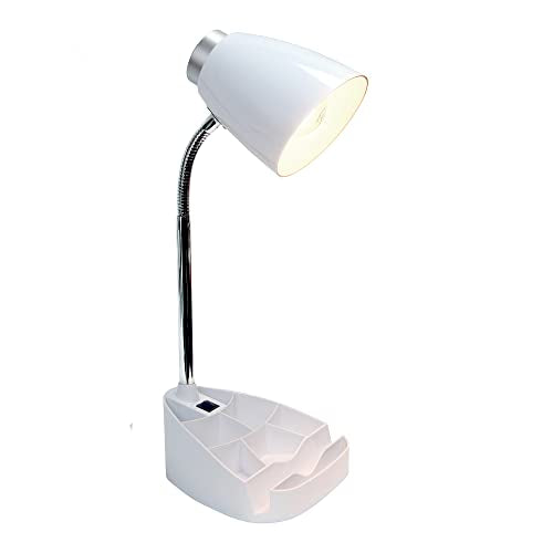 Simple Designs LD1002-WHT Gooseneck Organizer Desk Lamp with iPad Tablet Stand Book Holder, White