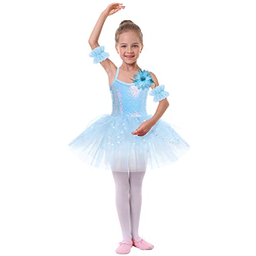 Ballet Leotard Dress for Girls Ballerina Outfits Shiny Sequins Dance Tutu Dress Gymnastic Leotards Dress Dance Leotard Ballet Skirt Toddler Ballerina Costume Ballet Tutu Dress White (3PCS) 3-4T