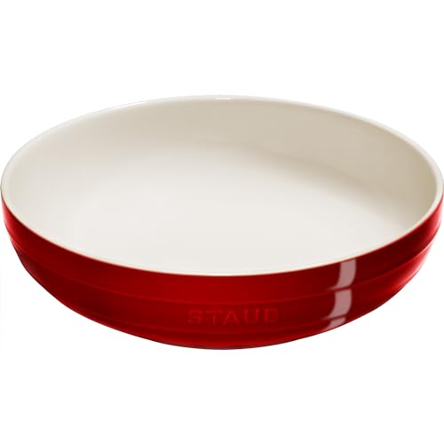 STAUB Stoneware Ramekins Ceramic 11.5-inch Shallow Serving Bowl-Cherry