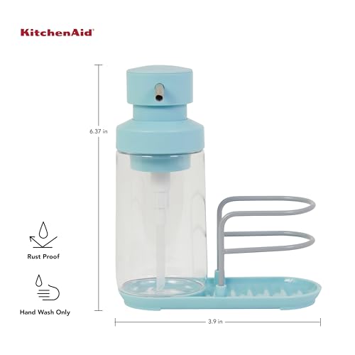 KitchenAid Refillable Soap Pump and Sponge Caddy with Rust Resistant Wire and Open Air Wire for Quick Drying, 12 Ounce, Mineral Water