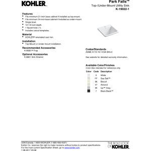 KOHLER K-19022-1-96 Park Falls Top-Mount/Undermount Utility Sink with Single Faucet Hole, Biscuit