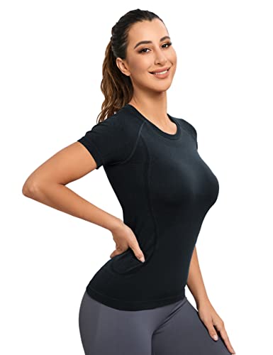 MathCat Workout Shirts for Women, Workout Tops for Women, Yoga Short Sleeve Shirts Soft Quickly Dry Seamless Gym Shirts White