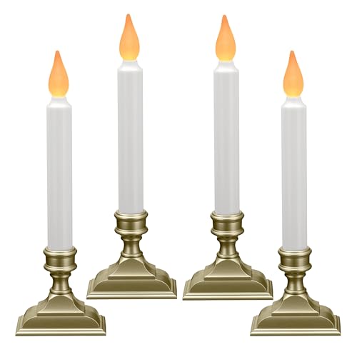 612 Vermont Battery Operated LED Window Candles with Flickering Amber Flame, Automatic Timer, 9.75 Inches Tall, VT-1206P (Pack of 4, Pewter)