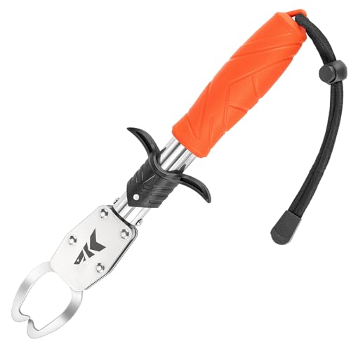 KastKing Paradox 9" Lip Grip, Corrosion-Resistant Stainless Steel Fish Landing Tool with Non-Slip Elastomer Handle, Easy-Use Trigger, Swivel Jaws, and Adjustable Wrist Strap for Secure Fishing