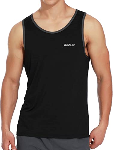 EZRUN Men's Quick Dry Workout Tank Top Swim Beach Shirts for Gym Athletic Running Muscle Sleeveless Shirts(LightGray,4XL)