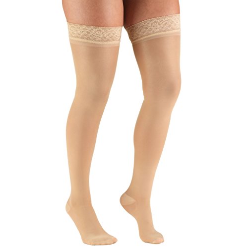 Truform Sheer Compression Stockings, 20-30 mmHg, Women's Thigh High Length, 30 Denier, Beige, Small