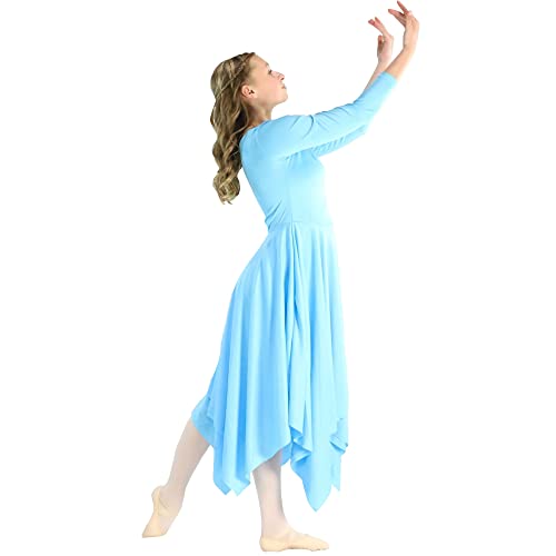 Danzcue Girls Celebration of Spirit Long Sleeve Praise Dance Dress, Aqua Blue, S-M