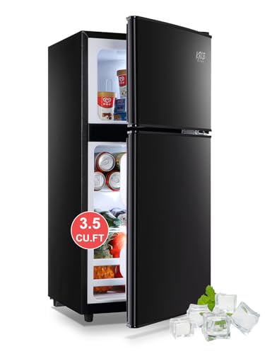 KRIB BLING Refrigerator with Freezer 3.5 Cu.Ft with 7 Level Adjustable Thermostat Control 2 Door Energy Saving Top-Freezer Compact Refrigerator Black