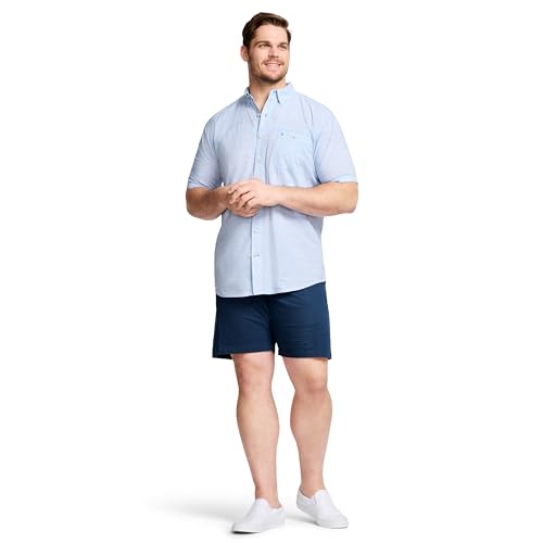 IZOD Men's Big and Tall Saltwater Dockside Short Sleeve Button Down Shirt, Blue Revival