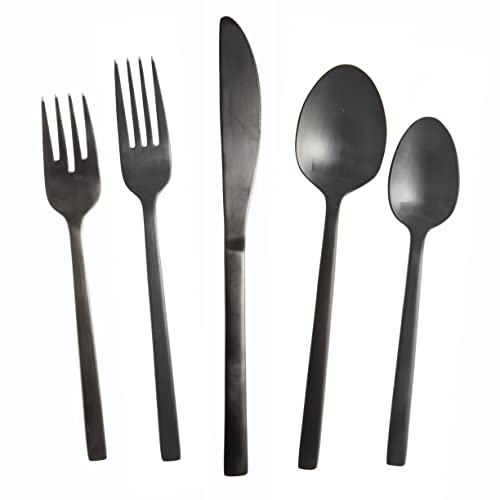 Fortessa Arezzo 18/10 Stainless Steel Flatware, 5 Piece Place Setting, Service for 1, Brushed Black - 5PPS-1656B-05