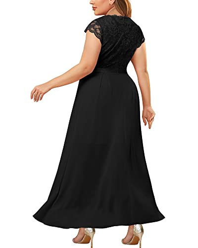 Miusol Women's Plus Size Formal Floral Retro Lace Elegant Bridesmaid Party Maxi Dress Black