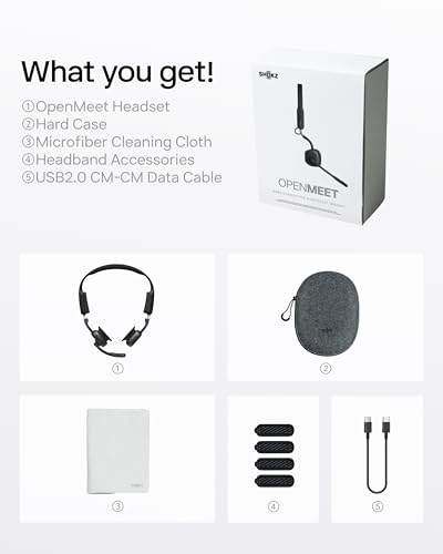 SHOKZ New OpenMeet - Open-Ear Bluetooth Computer Headset, Noise Cancelling Mic + Mute Button, Bluetooth 5.4 Compatible with PC & Mac, Wireless Work Headphones, Customizable Fit, Smart App - C610