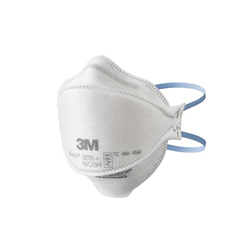 3M Aura Particulate Respirator 9205+ N95, Lightweight, Three Panel Designed Respirator Helps Provide Comfortable And Convenient Respiratory Protection, 10-Pack