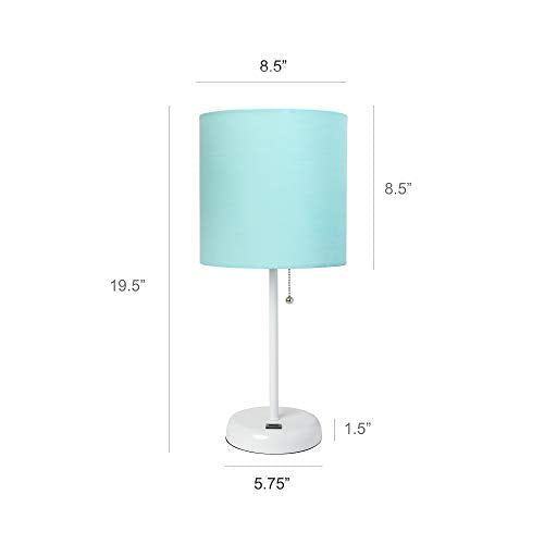 Simple Designs LT2044-TAN-LB Brushed Steel Stick Table Desk Lamp with USB Charging Port and Drum Fabric Shade for Living Room, Hallway, Nightstand, Office, Tan Shade, with Feit LED Bulb Included