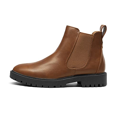 DREAM PAIRS Women's Low Heel Chelsea Ankle Boots Fashion Slip On Elastic Fall Booties Shoes,Size 10,Brownish/Yellow/PU,DAB213