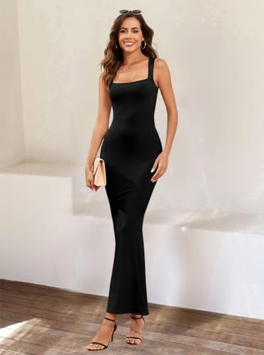 oten Women's Maxi Bodycon Dress Sexy Short Sleeve Tight Long Dresses Square Neck Lounge Dress