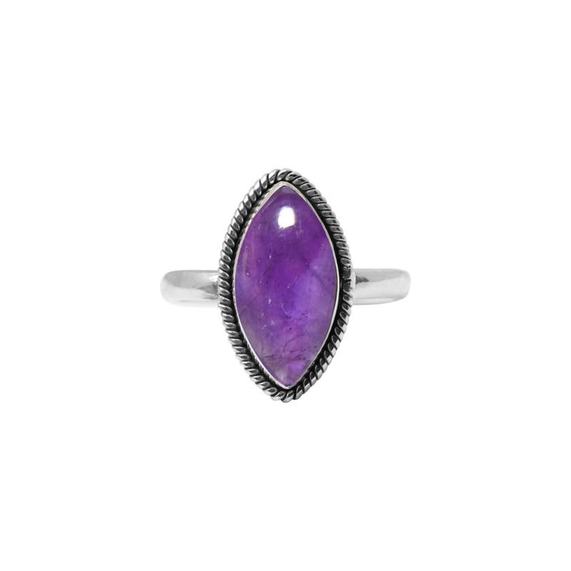 Amethyst Stone Ring 925 Sterling Silver Statement Ring For Women and Girls Handmade Rings Natural Marquise Gemstone Ring Promise Ring For Christmas Size US 9 Gift For Her