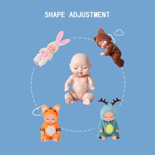 Vueos 4 Pcs 4 Inch Mini Baby Doll Playset Lifelike Reborn Baby Dolls with Cute Animal Clothes Gifts for Girls Boys Birthday Christmas (Lovely Style)