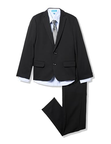 Haggar Boys' 4-Piece Suit, Dress Shirt & Tie Set, Black/Blue, 8