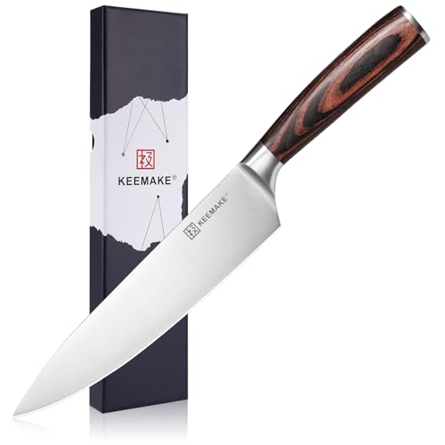 KEEMAKE Chef Knife 8 inch, Japanese Kitchen Knife with German High Carbon Stainless Steel 1.4116 Meat Knife, Gyuto Knife with Ergonomic Pakkawood Handle Knife for Kitchen Chopping Knife