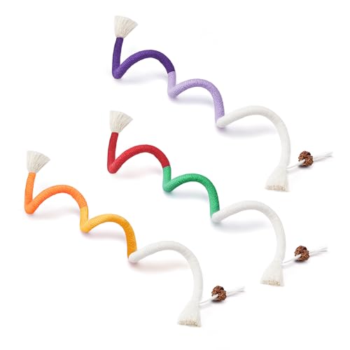 Potaroma 3Pcs Cat Toys Chew Ropes with Refillable Organic Catnip, Safe Teeth Cleaning Toy for Indoor Kittens, Interactive Cat Nip Kitty Toys for All Breeds 7.8 Inches