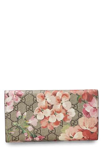 Gucci, Pre-Loved Pink GG Blooms Supreme Canvas Wallet, Burgundy