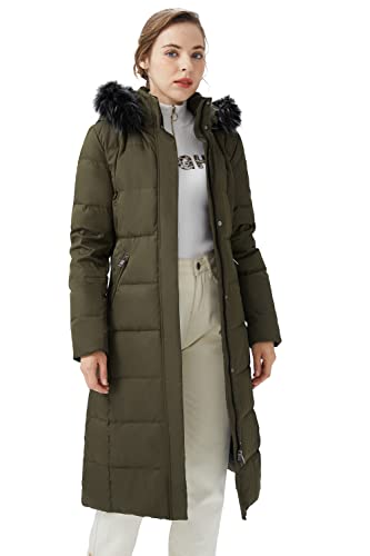 Orolay Women's Quilted Down Jacket Winter Long Coat Hooded Stand Collar Parka Black XS