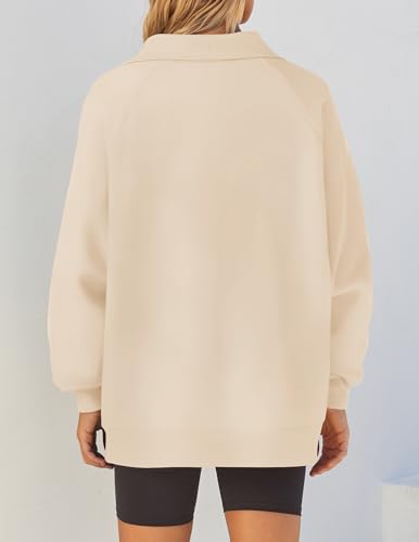 ZESICA Women's Half Zip Oversized Sweatshirts 2024 Long Sleeve Quarter Zipper Fleece Y2K Pullover Hoodies Tops,Apricot,Small