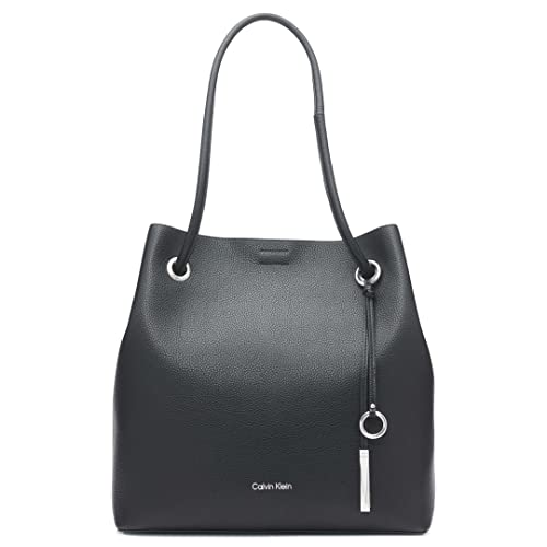 Calvin Klein Gabrianna Novelty North/South Key Item Tote, Black/Silver 1