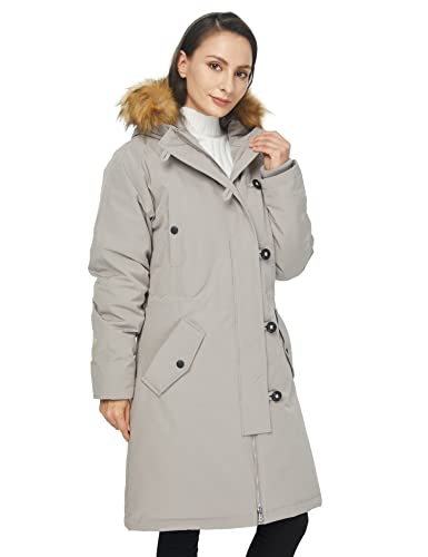 WenVen Women's Winter Water Resistant Warm Padded Parka Jacket (Light Grey, S)