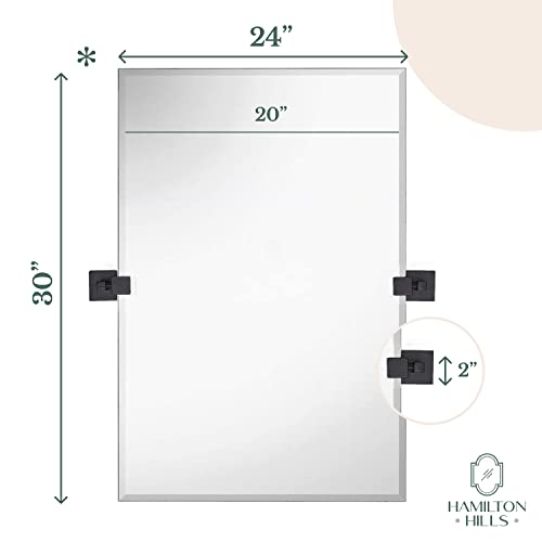 Hamilton Hills 20x30 inch Pivot Wall Mirror Including Matte Black Squared Wall Brackets | Frameless Bathroom Mirror | Rectangular Adjustable & Tilting Vanity | Modern Farmhouse Wall-Mounted Mirrors
